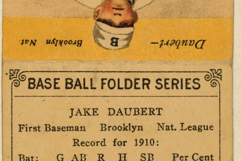 A 1910 baseball card listing a player's batting record